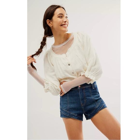 Free People Bohemian Gauze Lucy Solid Swing Top in White Size XL Cottage - Picture 6 of 16